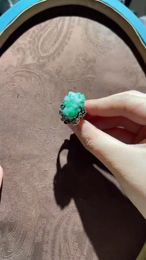 银S925镶嵌戒指翡翠红翡绿翠