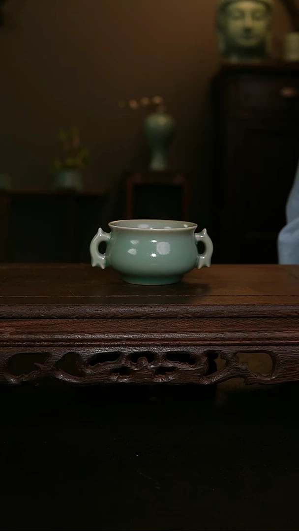 摆件仿古手工青绿双耳炉