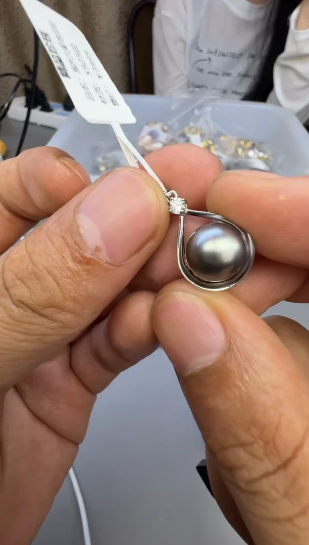 银S925镶嵌海水珍珠颈饰大溪地吊坠10-11