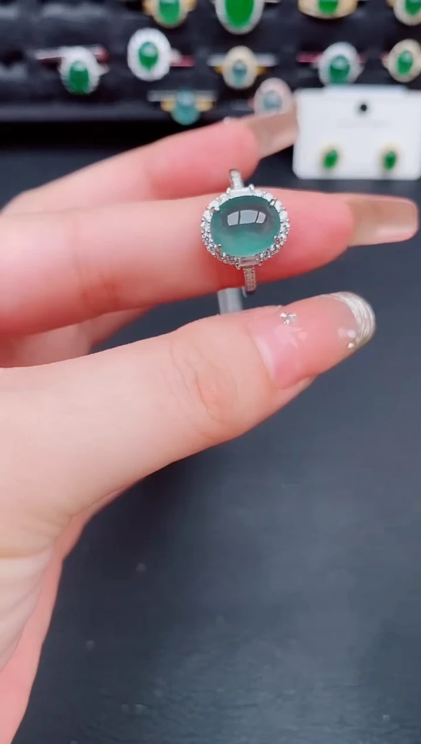 翡翠戒指银S925镶嵌天然a货翡翠228