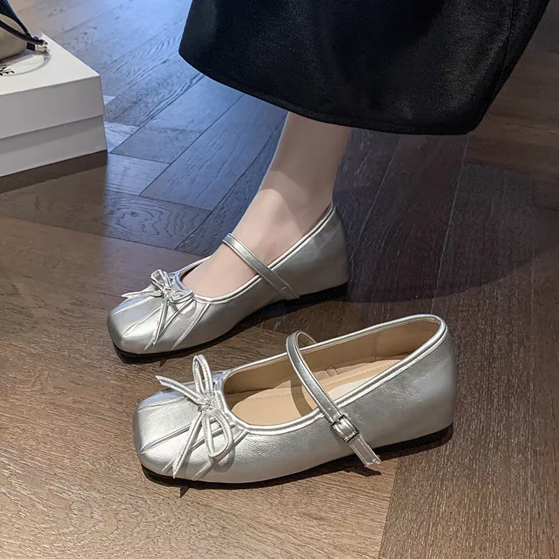 蝴蝶结芭蕾舞单鞋女2025秋季新款软底一字带浅口晚晚玛丽珍鞋 315