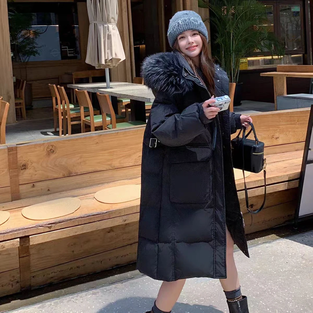 韩版宽松过膝加厚洋气白鸭绒羽绒服女时髦洋气外套9877(SS)