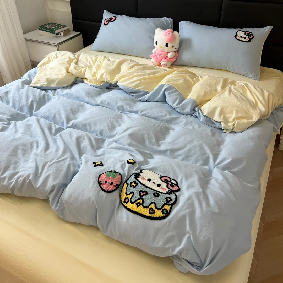 超柔水洗棉四件套2025新款可爱毛巾绣被套学生宿舍床上用品三件套