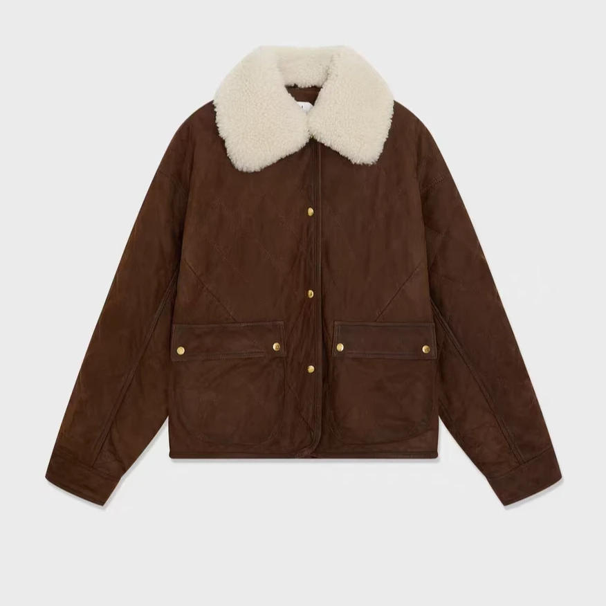 【ONE NINE】IMMI25秋冬新品抛蜡羊皮绗棉碎花毛领夹克外套0815x