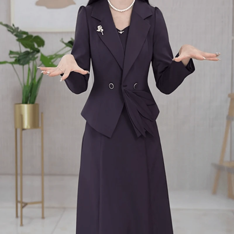 B044【外套+连衣裙】2025秋季新款时尚优雅贵夫人气质修身套装裙