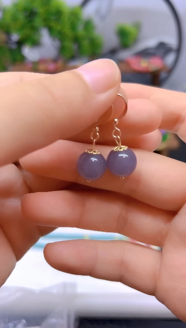 和田玉14K金镶嵌耳饰E664