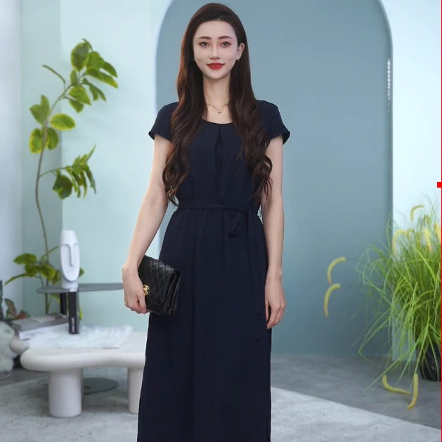 优雅气质连衣裙夏季时尚V领收腰中长裙Y510017-92739