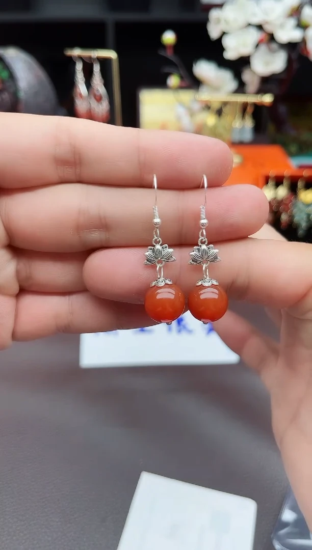 玛瑙/玉髓耳饰银S925镶嵌718000