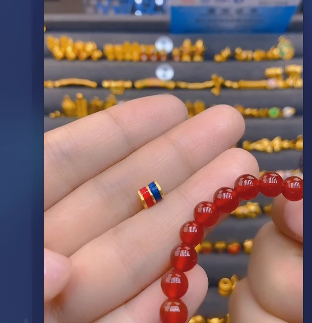 足金999红蓝桶珠3个玛 瑙手串/ 多样性发