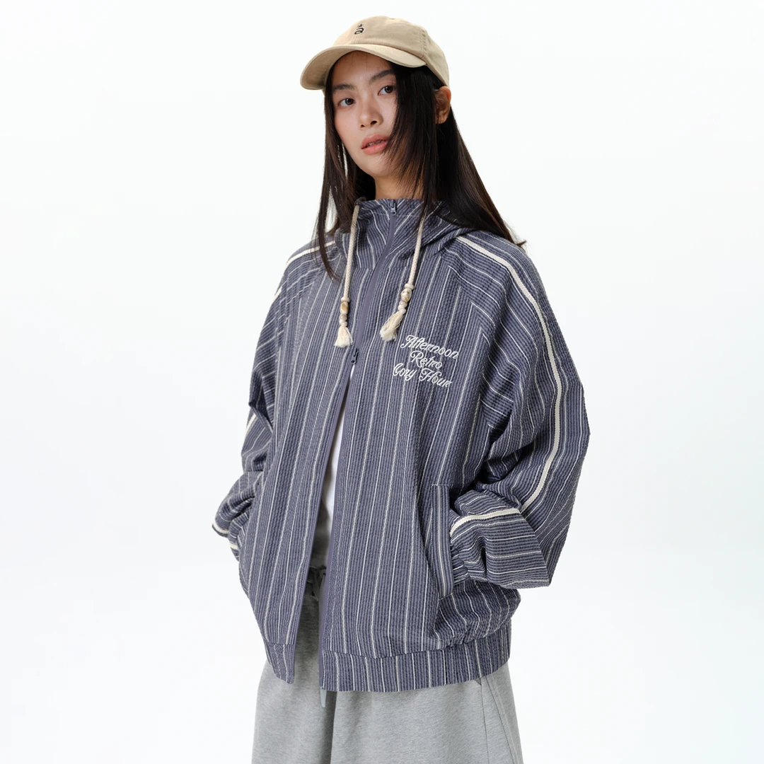 roaringwild a arch 咆哮野兽 蓝色条纹泡泡纱连帽夹克