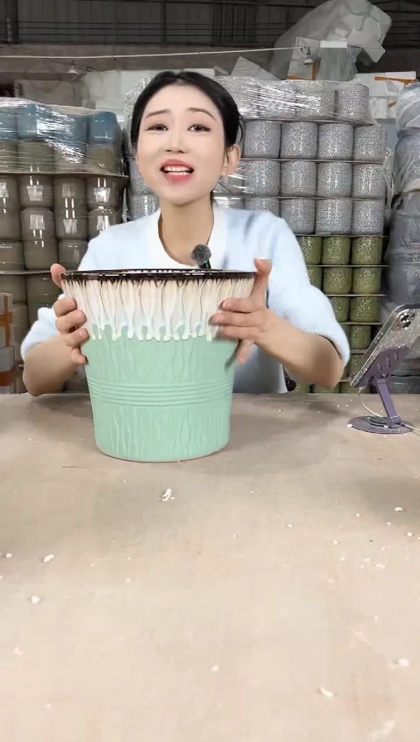 【闪购商品】陶瓷收腰绿流釉大号25x23