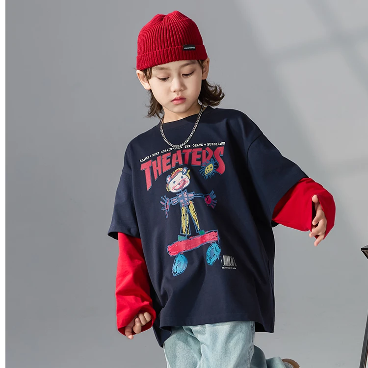 春秋潮牌新款中大童时尚韩系宽松休闲长袖t恤T恤时髦/KK6463