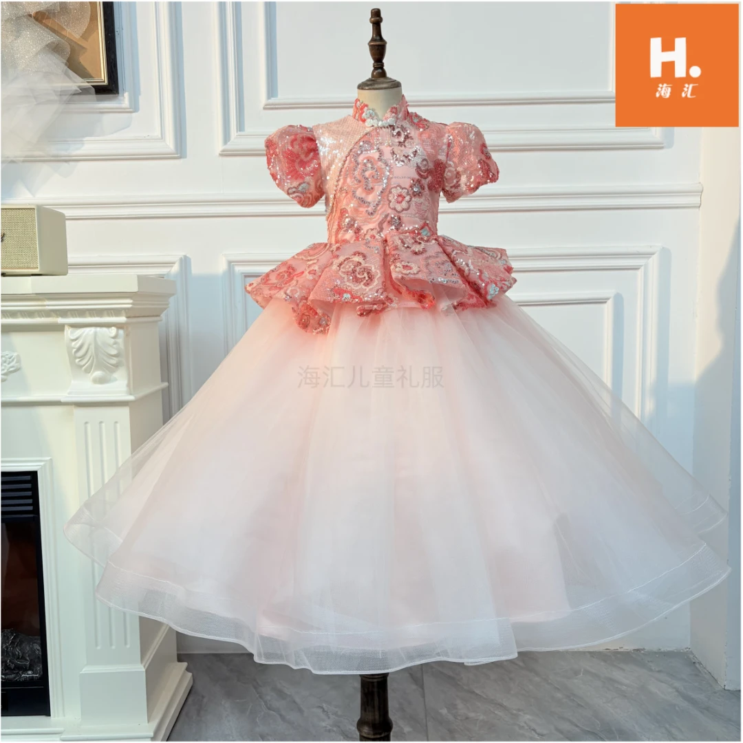 【落日】国风高定夕阳红儿童礼服生日花童古筝主持钢琴高级公主裙