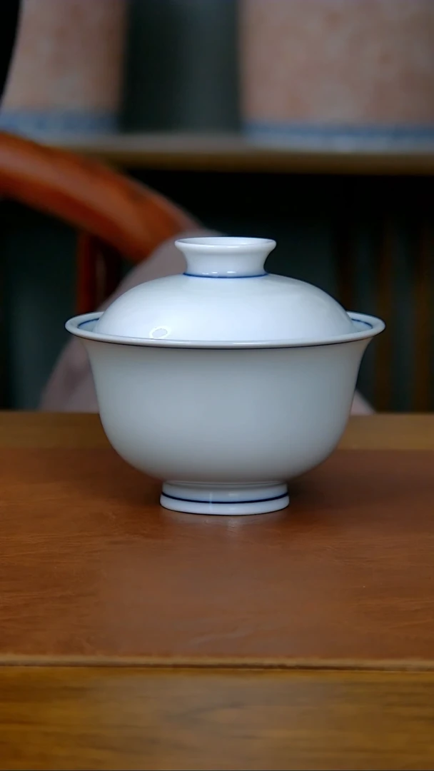 【闪购商品】陶瓷白胎两才盖碗（柴窑）