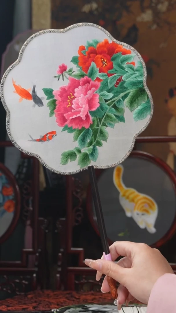 刺绣团扇 绣花双面非遗