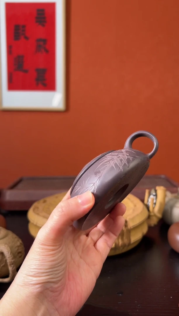 茶壶紫砂天青  无尘 刻绘