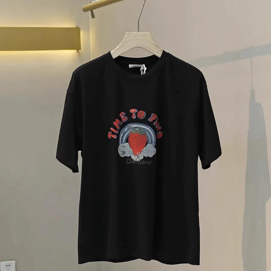 韩版时尚休闲圆领卡通草莓印花短袖T恤女气质夏新款宽松显瘦上衣