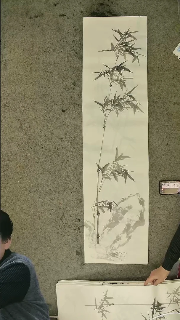 国画四尺对开  墨竹条屏 34*138cm