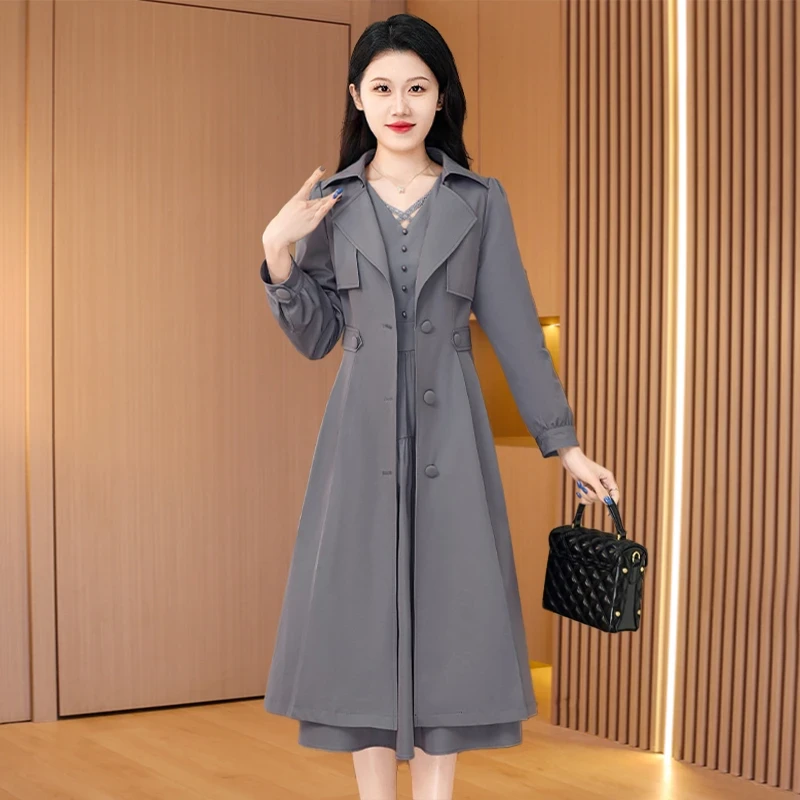 拉夏贝尔杭州意法风衣外套女款2025新款春秋时尚流行贵夫人中长款