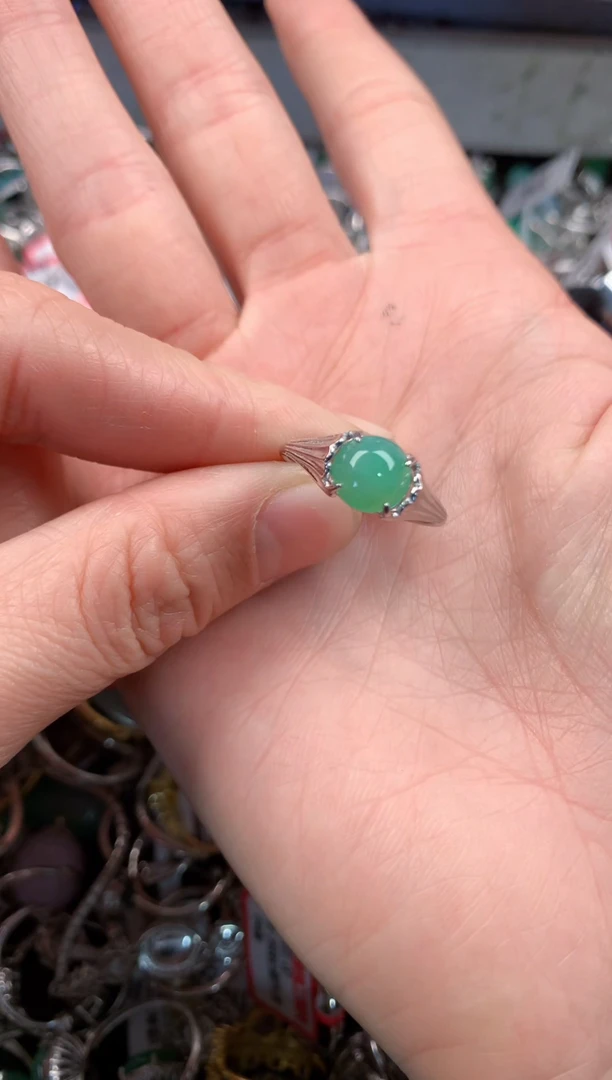 银S925镶嵌戒指翡翠5          7