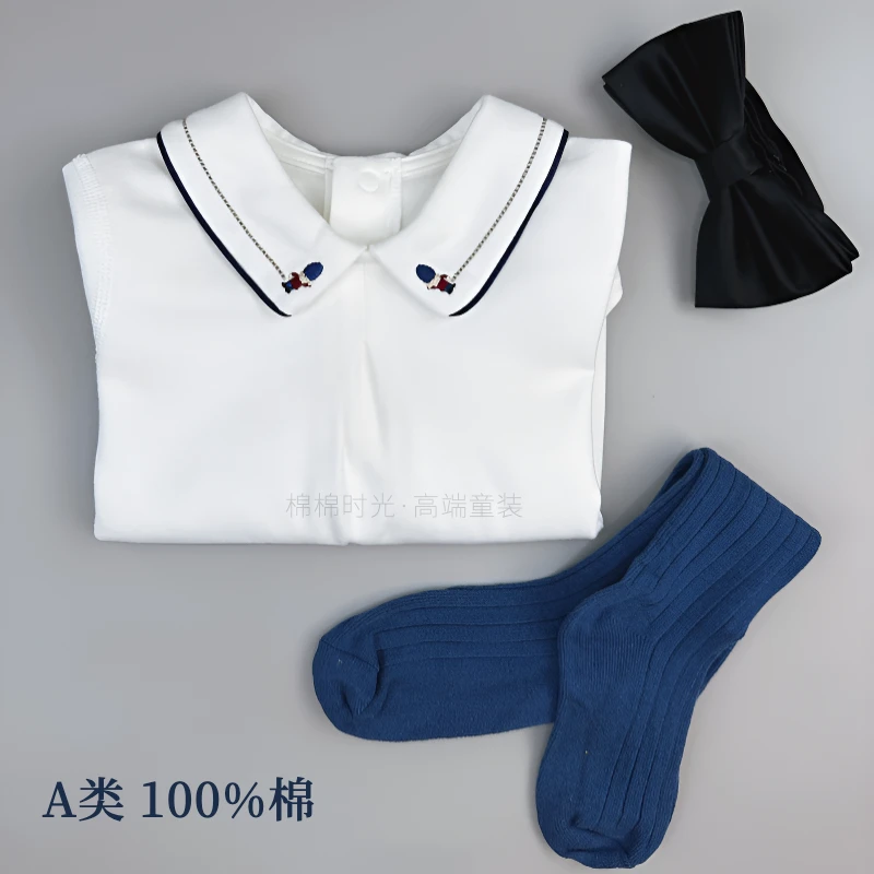 A类纯棉宝宝翻领打底T恤衬衣春秋长袖上衣儿儿童洋气白色无骨衬衫