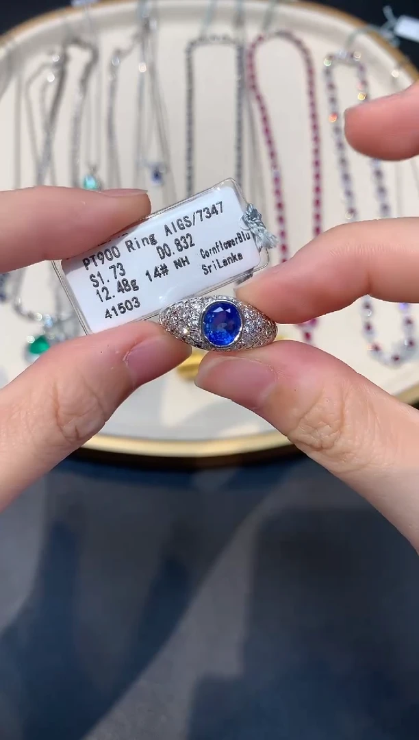 铂Pt850镶嵌戒指定制蓝宝石W296|15800