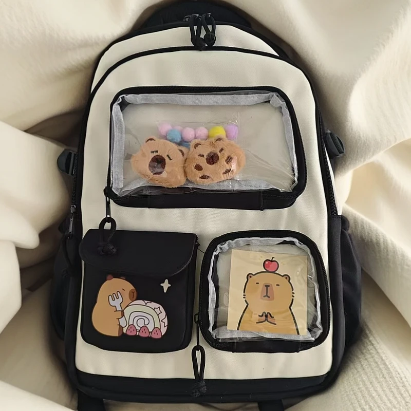 2025新款百搭森系撞色小学生书包卡通卡皮巴拉双肩护脊包YB-026