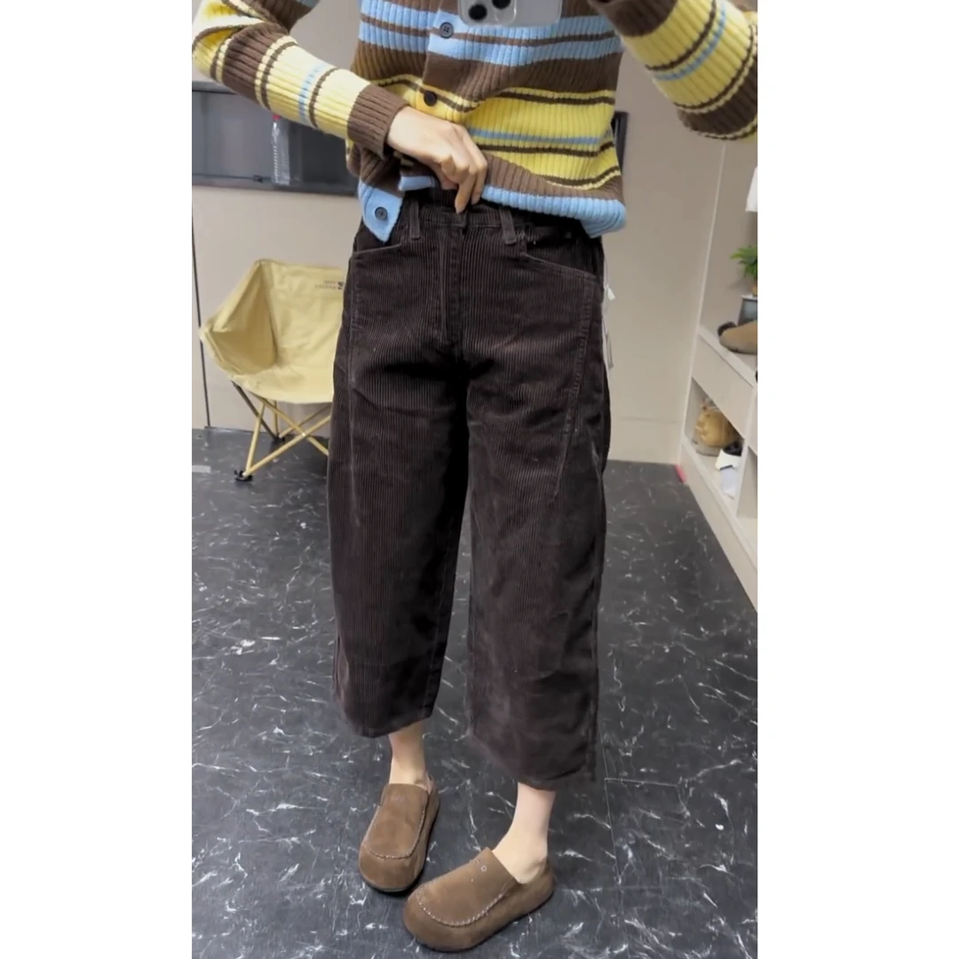 2025秋冬灯芯绒兜盖休闲裤女宽松显瘦九分哈伦裤