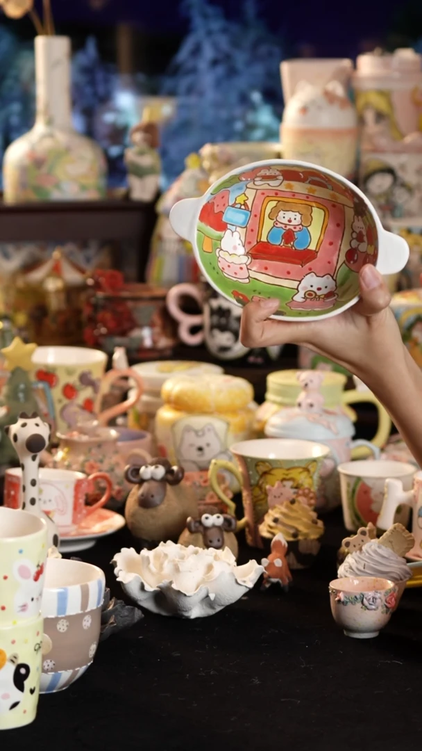 摆件陶景德镇釉下彩手绘设计师款陶瓷