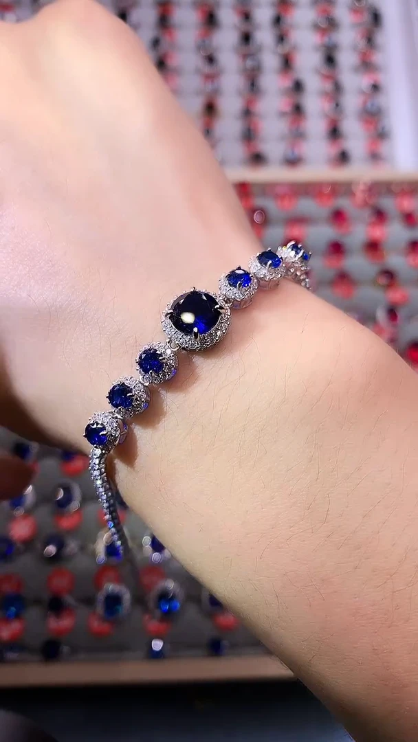 【闪购商品】蓝宝石手链银S925镶嵌111111