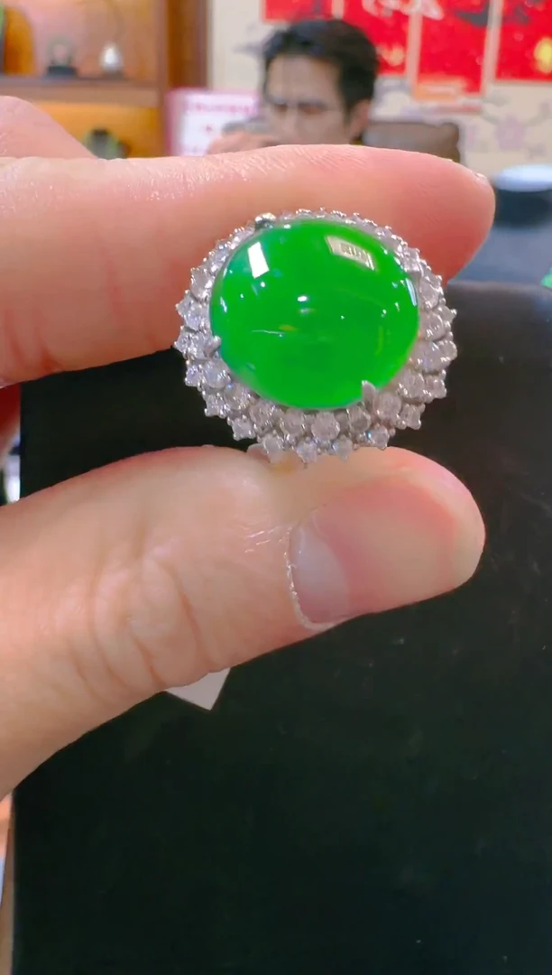 银S925镶嵌戒指翡翠天然A货翡翠