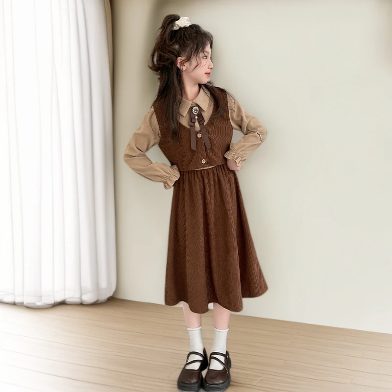 女童连衣裙春秋款2024新款洋气儿童假两件长裙网红女孩春装公主裙