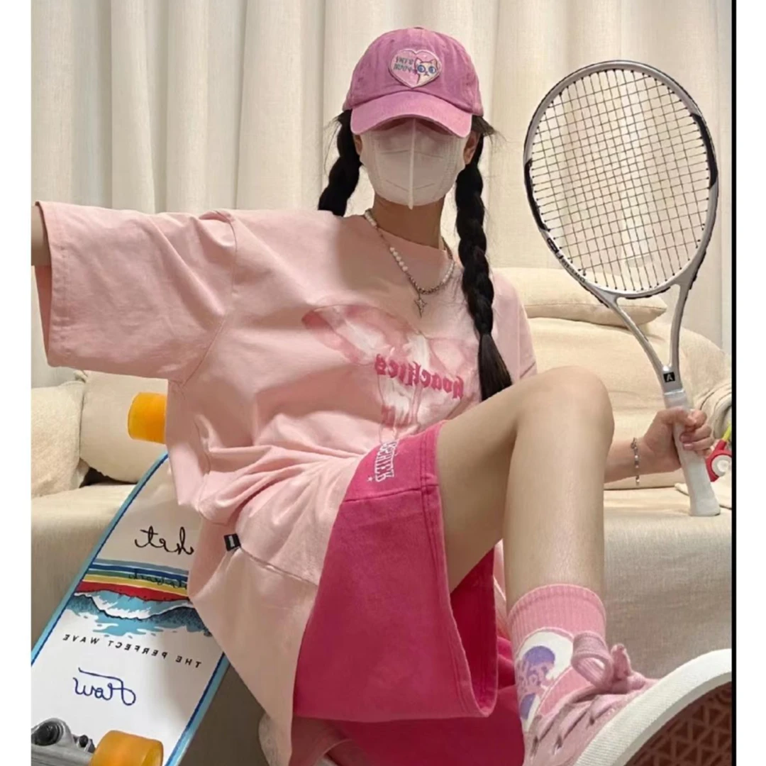 校园风少女休闲运动服套装女夏季薄款短袖短裤可爱活泼跑步两件套