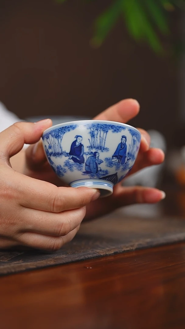 其他瓷天心雅器仿古竹林五君单杯