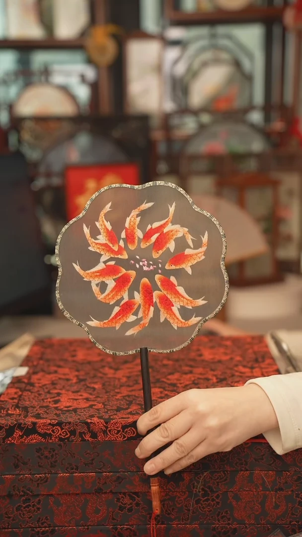 扇子团扇 绣花双面非遗