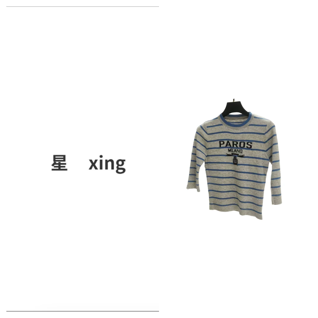 049秋夏款圆领套头半袖条纹针织上衣57058