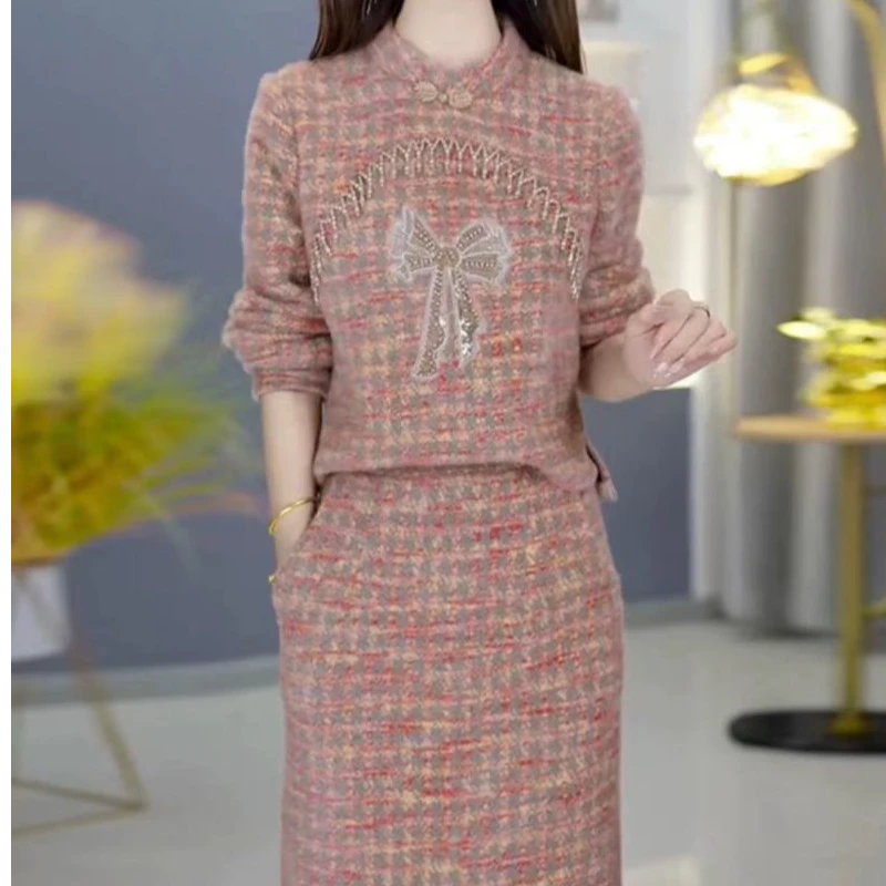 淡粉色套装优雅气质时尚减龄显瘦秋冬