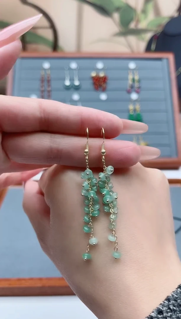 【闪购商品】东陵石耳饰银S925镀金镶嵌21东陵玉