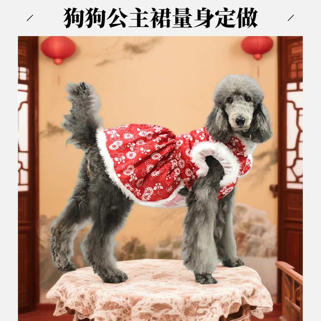 狗狗新年喜庆公主裙马甲秋冬装中大型犬金毛边牧宠物量身定制裙装