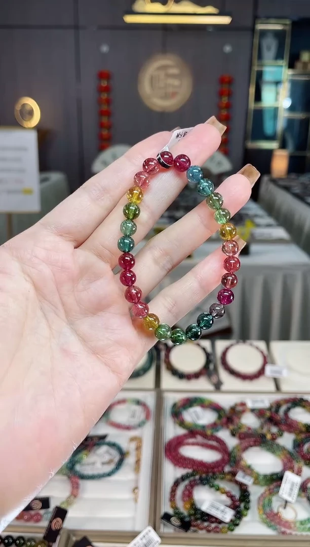 未镶嵌老矿碧玺彩虹单圈手串6mm+碧玺dan多样性发货一条