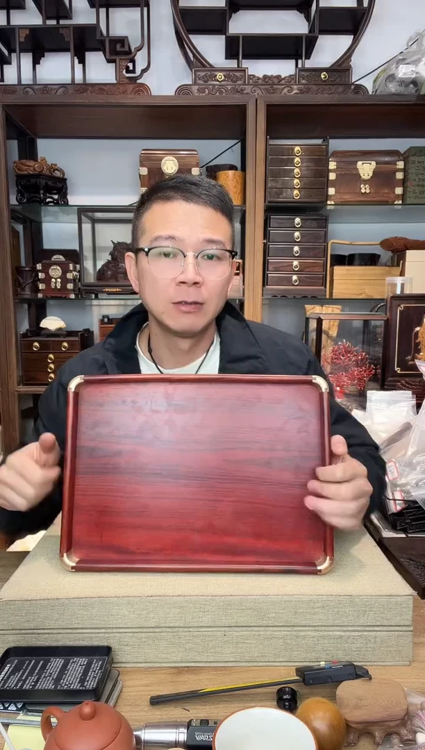 乌木类书架456大叶黄花梨铜包角托盘36*25.5*3