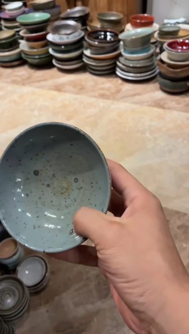 瓷片我****的510蓝麻点小碟1个
