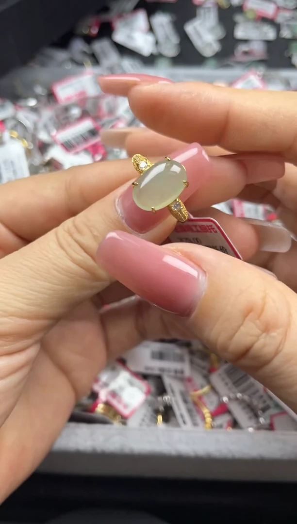 银S925镶嵌戒指翡翠天然翡翠A货