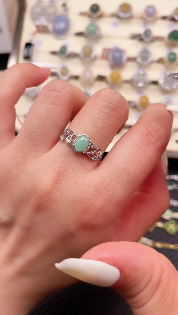 【闪购商品】翡翠戒指银S925镶嵌天然A货翡翠3