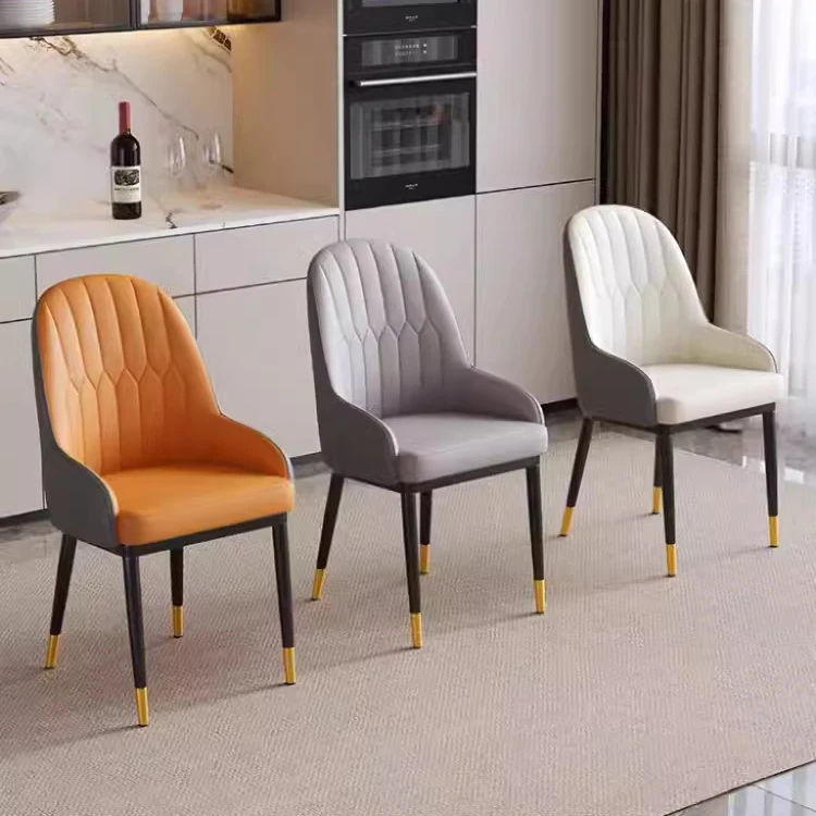 轻奢太空餐椅现代简约家用加厚真皮荔枝纹靠背椅餐桌椅酒店休闲凳