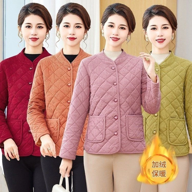冬款菱形格定位一体冬季女士保暖棉衣