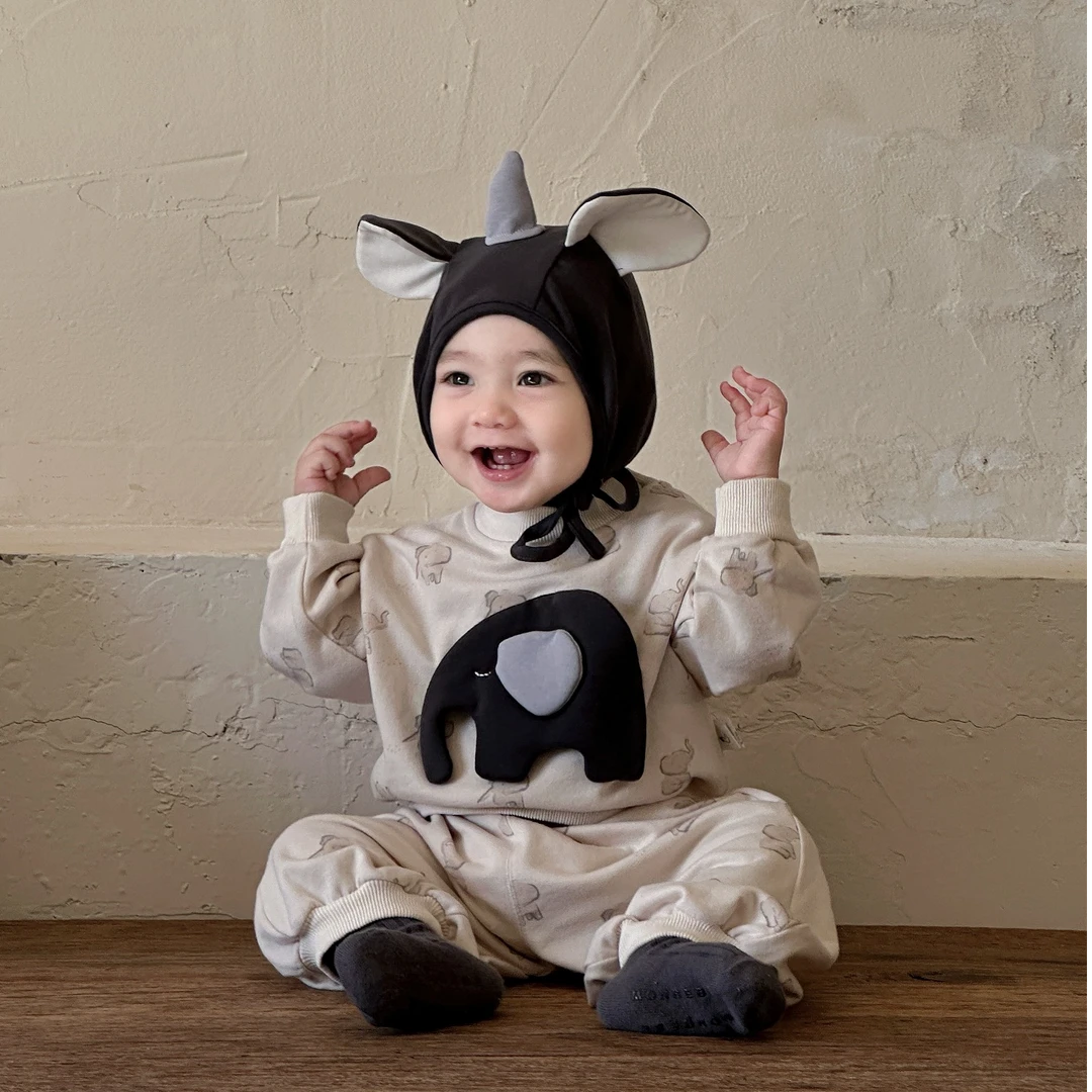 正品松虫26春季新款可爱卡通小象卫衣卫裤套装舒适休闲百搭