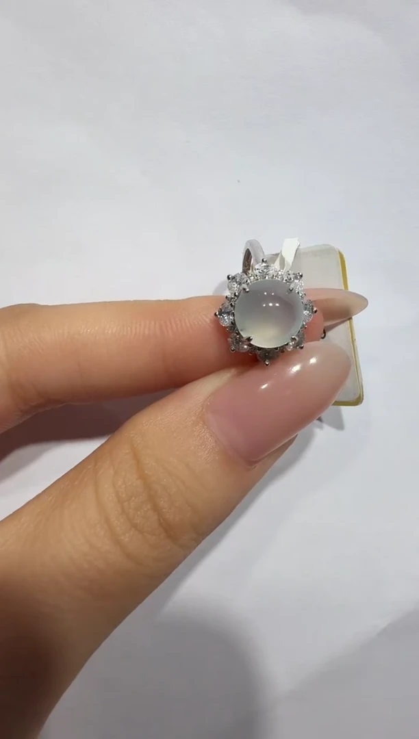 银S925镶嵌戒指翡翠925银镶翡翠戒指镶嵌114