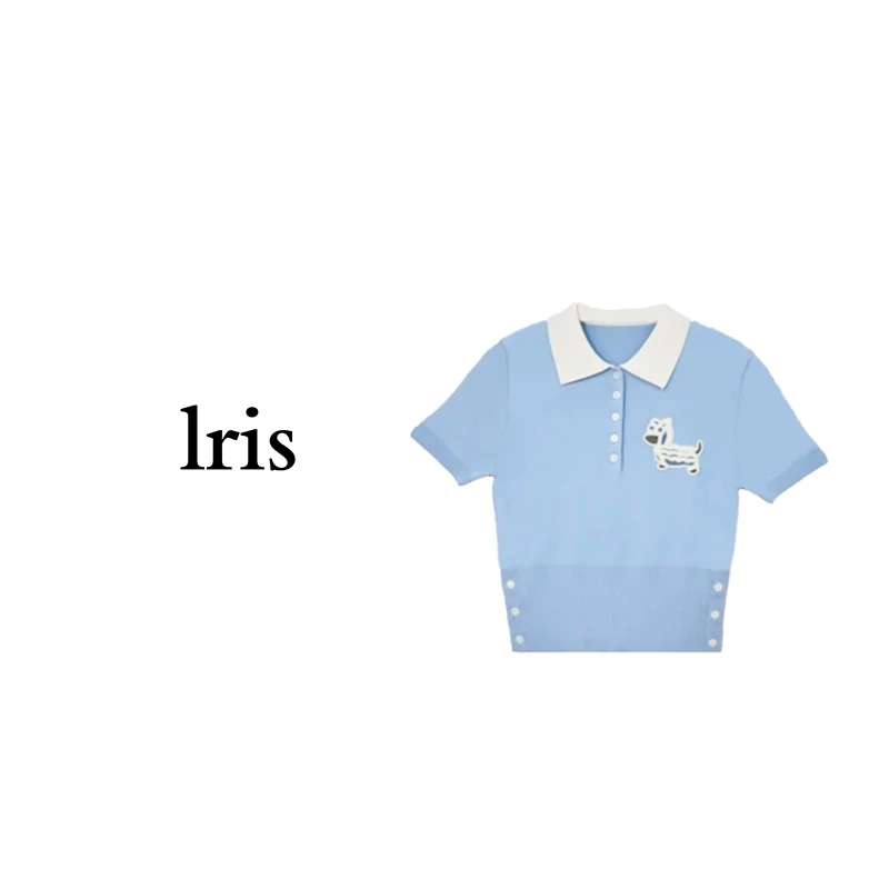 LRIS 气质时尚显瘦设计感刺绣小狗短袖针织-2213