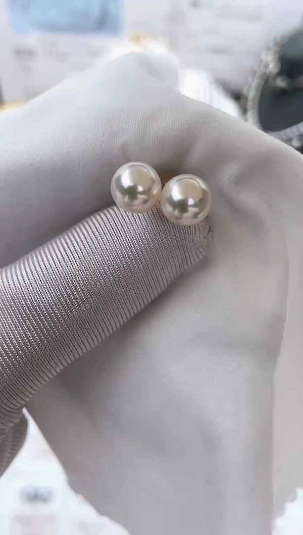 18K金镶嵌耳饰海水珍珠特选福利不退不换7.5-8mm